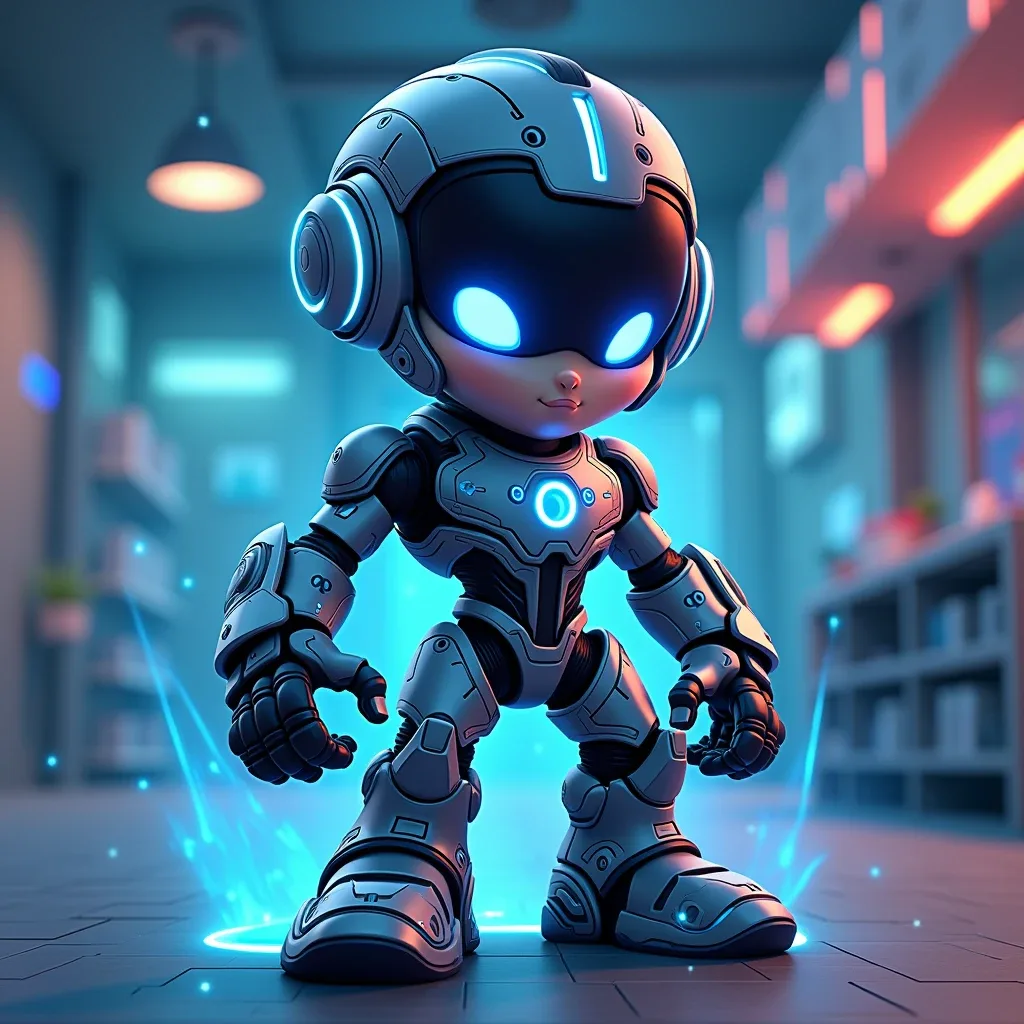 Max Zypher, the mascot of Top Gadgets Spot, in a futuristic tech scene.