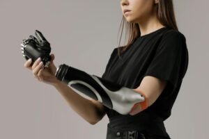 Advanced prosthetic arm showcasing innovations in health and fitness technology.