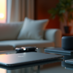 "Revolutionary Tech That's Changing Your World with Top 5G Gadgets and Cutting-Edge Innovations" "A futuristic living room featuring a sleek silver smartphone as central focus amidst cutting-edge gadgets and innovative technology."