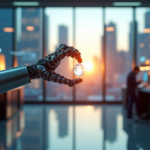 "Unlocking Tomorrow's Tech: From Wearables to AI and Beyond" "A futuristic laboratory showcasing cutting-edge innovations, featuring a robotic arm holding an AI chip orb amidst wearable devices and humming servers."