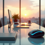 "Smarter Workdays Start with Smarter Office Tech: Boost Efficiency with Cutting-Edge 5G Gadgets and AI Automation" "Image of a modern office with sleek desk featuring top 5G connectivity gadgets, AI automation devices, and natural light."