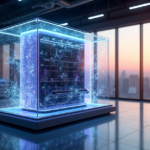 "A futuristic laboratory with a state-of-the-art blockchain server at its center, surrounded by cutting-edge tech gadgets and innovative devices, showcasing top 5G connectivity advancements."