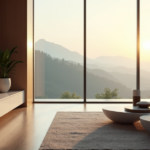 Smart Home Revolution: Unlock Seamless AI Automation and 5G Connectivity for Effortless Efficiency A futuristic smart home living room with minimalist high-tech aesthetic, featuring cutting-edge devices and seamless AI automation, showcasing top 5G connectivity gadgets 2025 in a serene misty morning landscape.