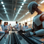 "Image of a modern manufacturing facility showcasing cutting-edge robotic arm technology integrated with 5G connectivity."