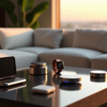 "Top 5G Gadgets Revolutionizing Everyday Life: Essential Tech Tools for Effortless Efficiency" "Modern living room featuring cutting-edge 5G gadgets on a minimalist coffee table in a serene setting."