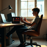 "Mastering Blockchain Basics: Budget-Friendly Path to Secure and Private Coins" "A young adult sits calmly amidst a cluttered workshop of computer components, gently holding a cryptocurrency mining rig amidst diagrams explaining blockchain technology."