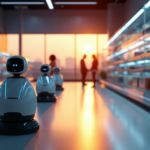 "Ultra-realistic photograph of a futuristic retail store with AI-powered robots efficiently restocking shelves, utilizing top 5G connectivity gadgets for real-time inventory management."