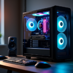 "Max Zypher's Ultimate Gaming Tech Essentials for Unbeatable Performance" "A high-end gaming PC setup on a minimalist desk in a modern home office, featuring top-tier gadgets with advanced connectivity options."